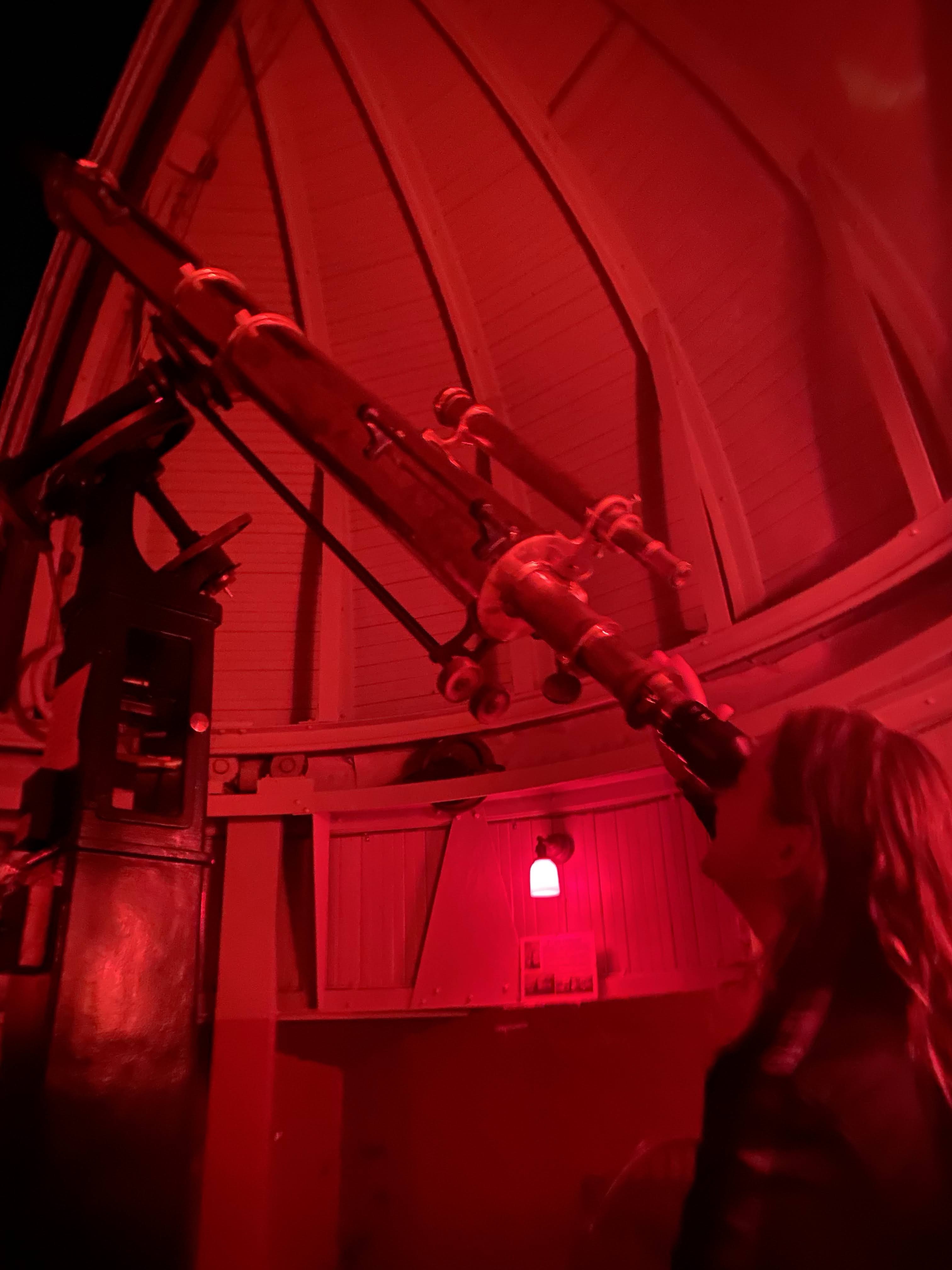 Samantha observing on Wellesley's historic 6-inch refractor